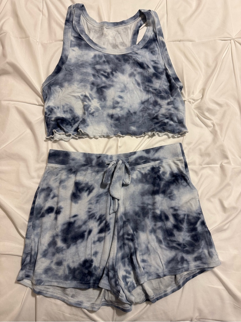 Hollister Gilly Hicks Tank (Medium) & Shorts (Small) Pajama Set in Blue Tie Dye